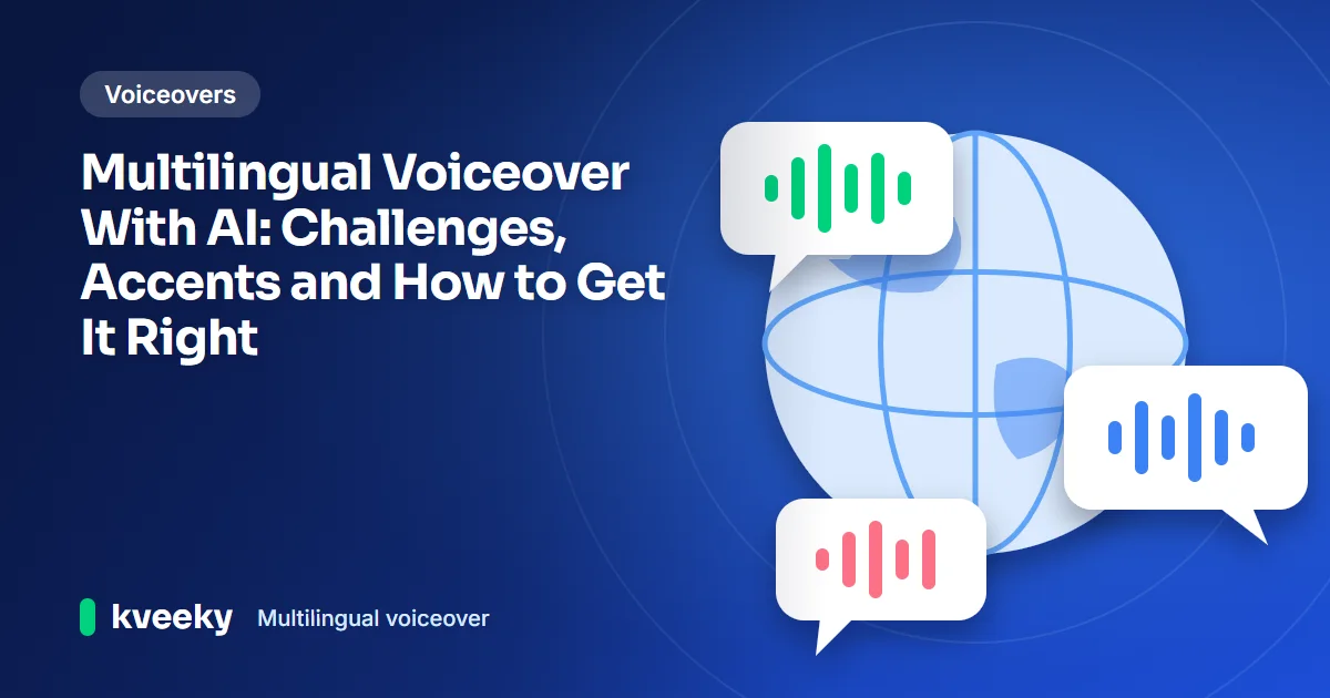 Multilingual voiceover: illustration of a globe with overlapping speech bubbles carrying sound waves in several colours